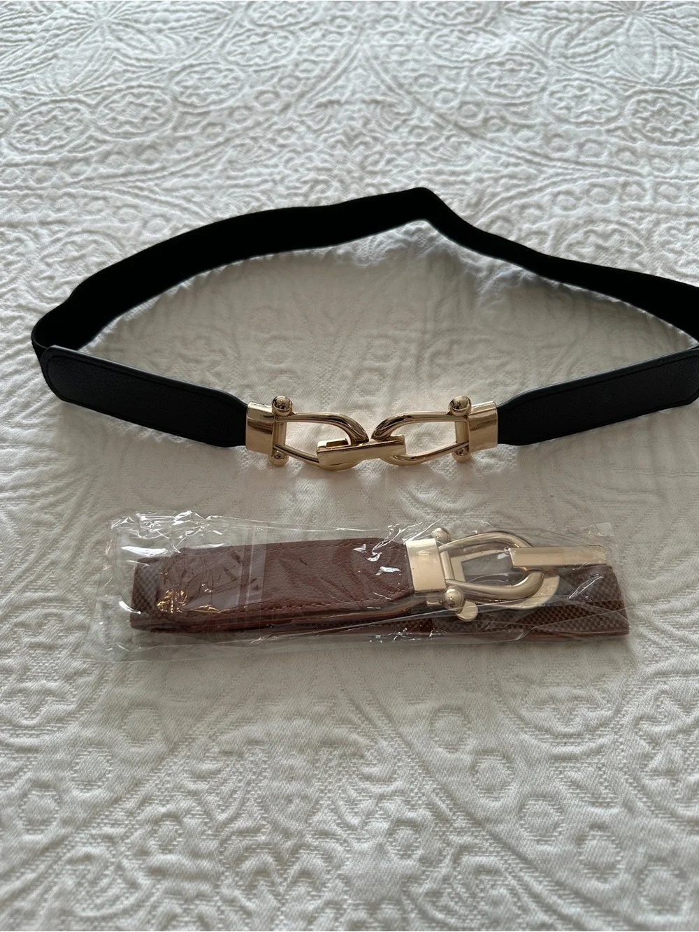 NWT - Stretchy Women’s Belt 1x Black + 1x Brown with Gold Hardware
